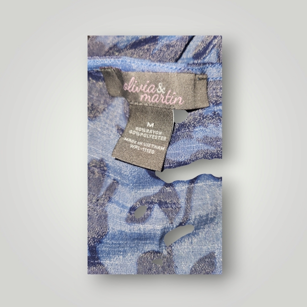 Olivia & Martin M Blue floral Lined Flowy Casual Business Occasion Top - Picture 6 of 14